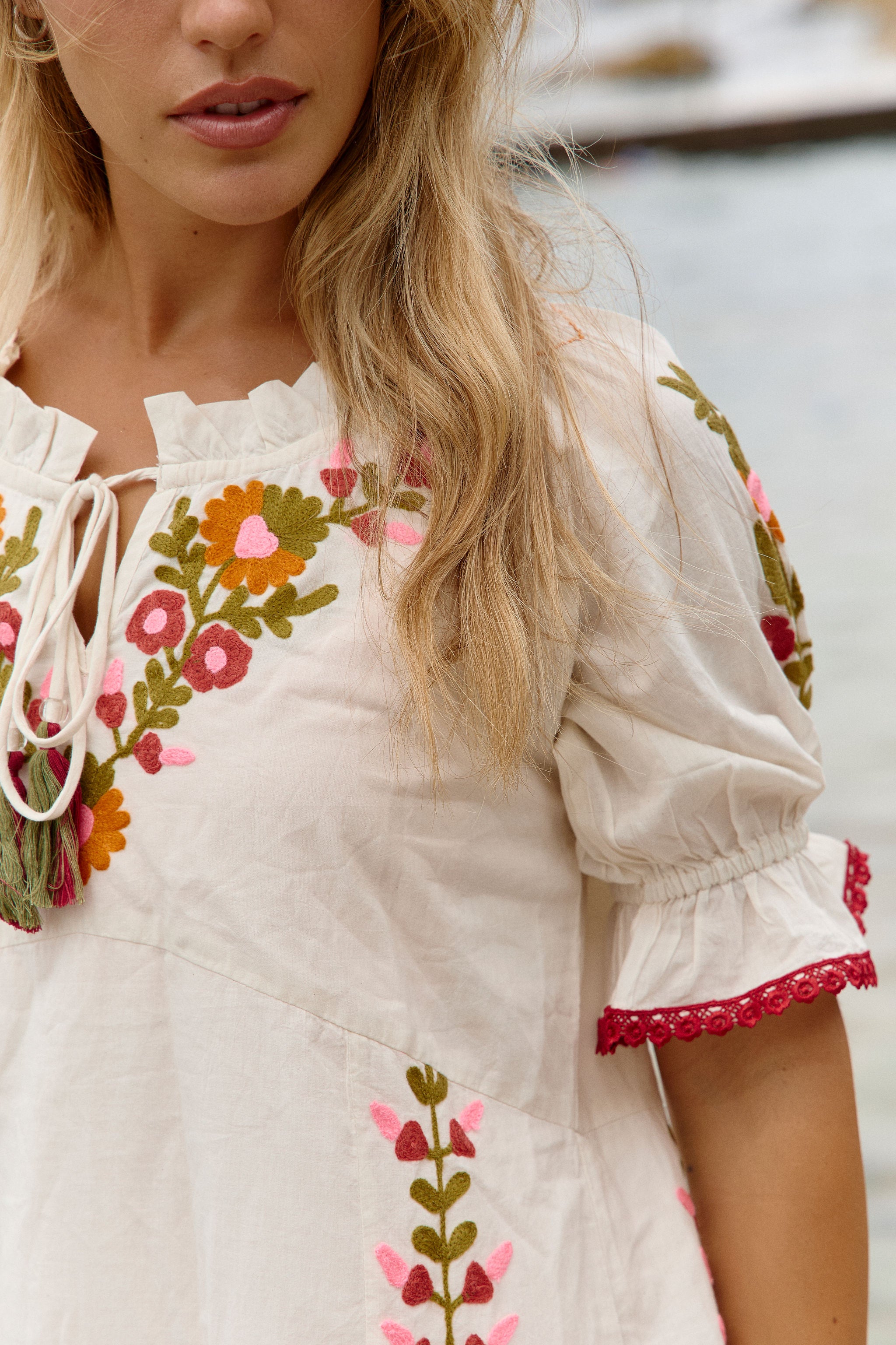 spell embroidered dress Spell Dress Cream Embroidery Naudic