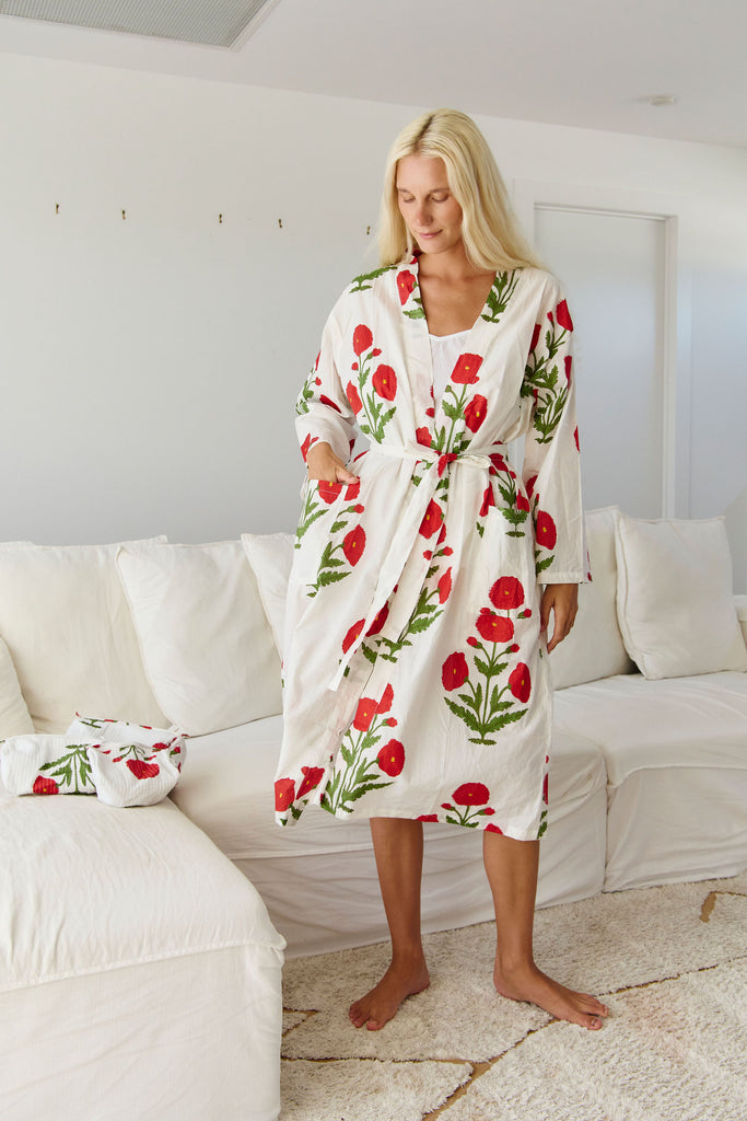 Poppy Whisper Cotton Robe – Naudic