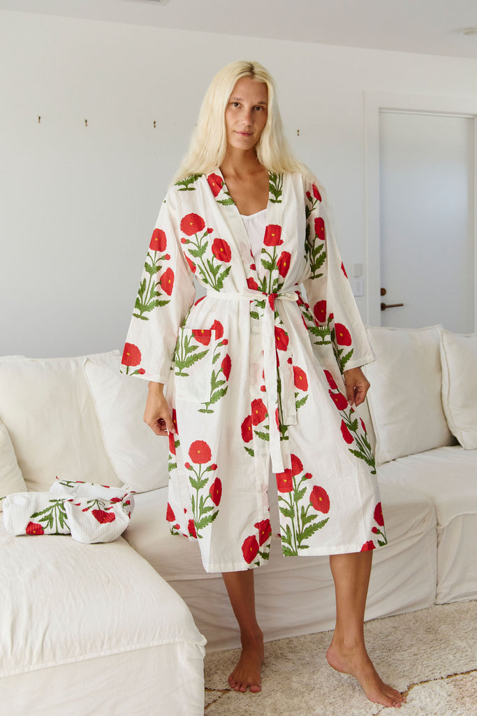 Poppy Whisper Cotton Robe – Naudic