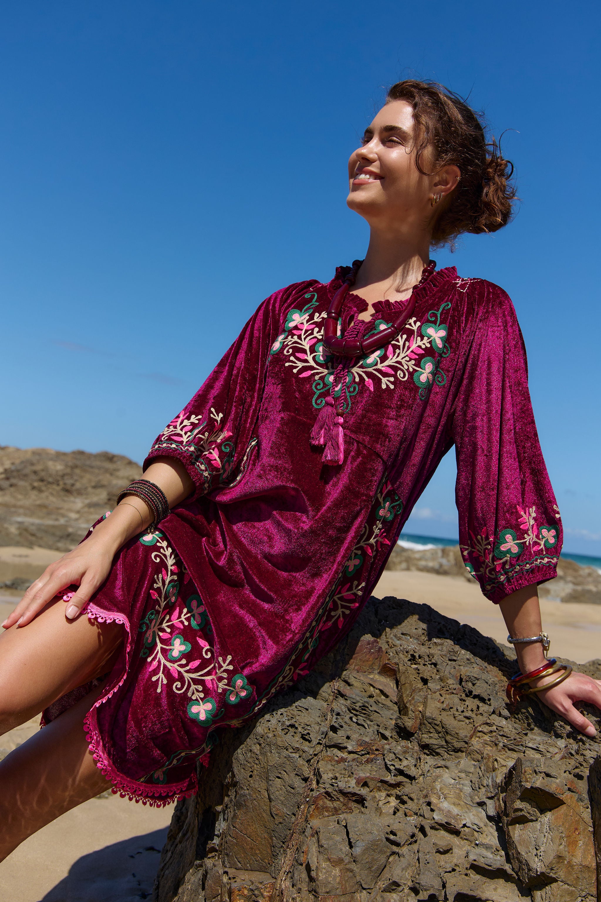 green emerald velvet dress Spell Dress Bondi Embroidery – Naudic main image 0