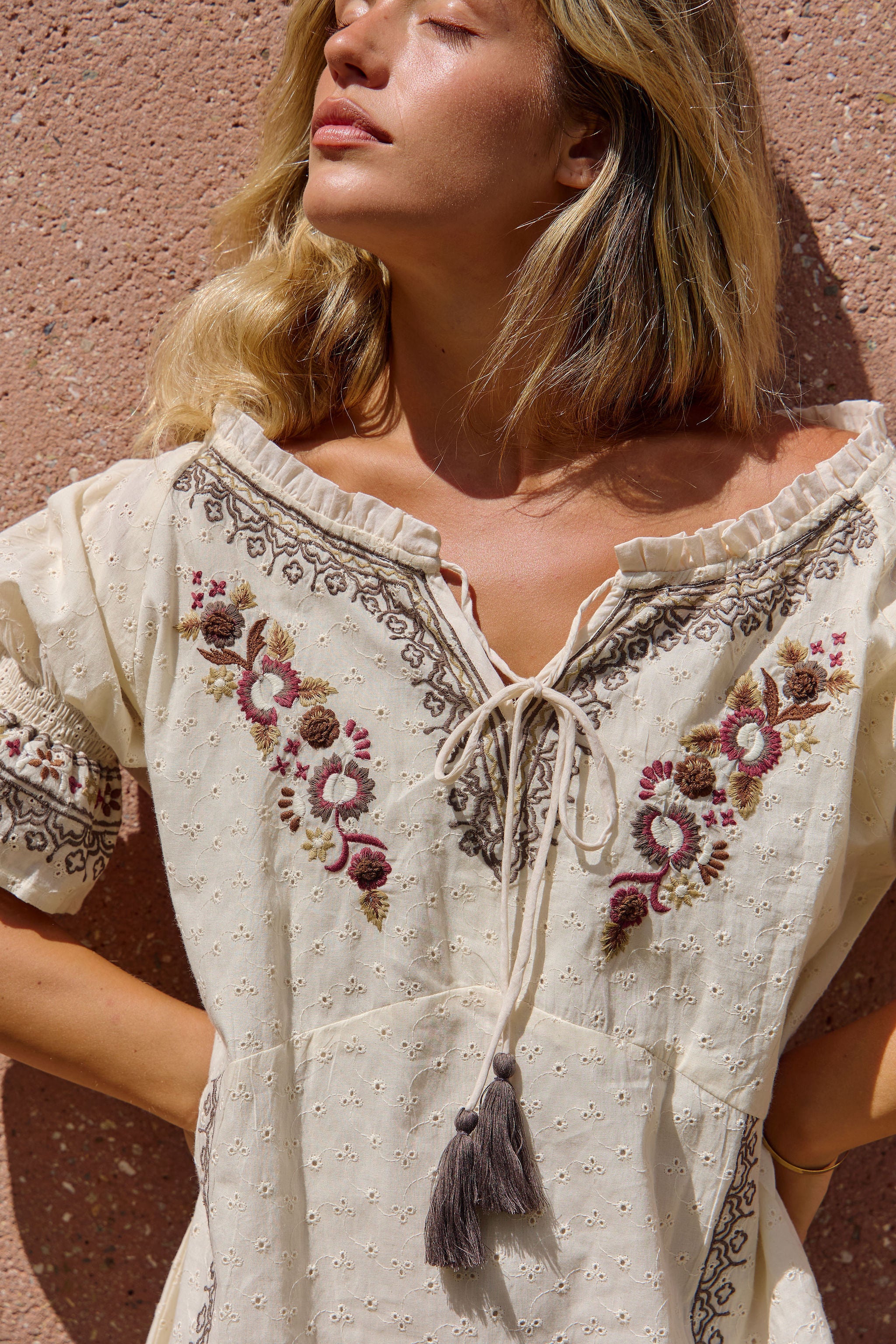 spell darling embroidered dress Spell Darling Frill Sleeve Dress White Size 12