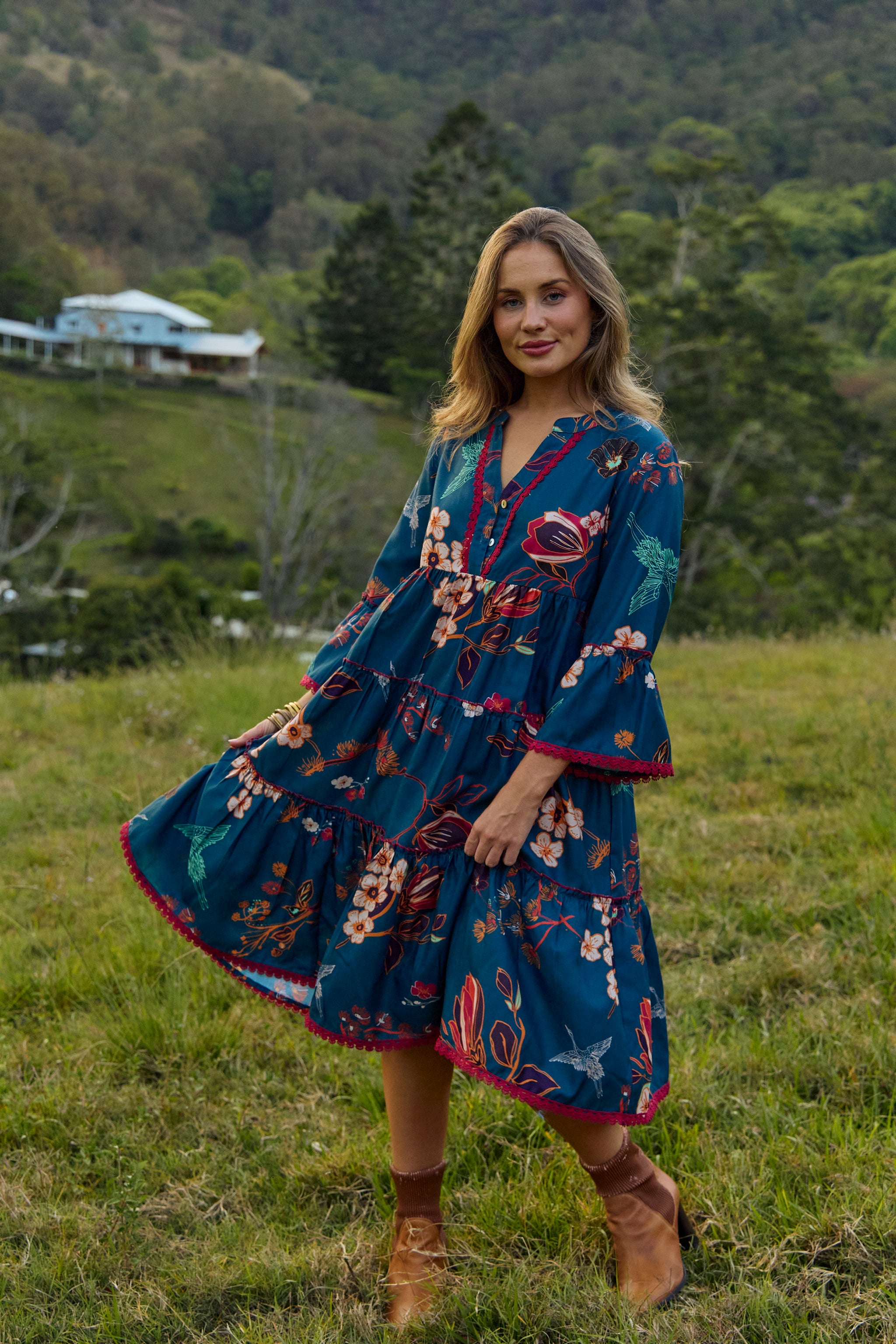 princess polly baby blue dress The Fancy Free V Neck Mix Print Cotton Dress ($62) is a must have this  summer. A V neck, kimono sleeve dress that has an asymmetrical hemline,  black and white mix print fabric and a breezy bohemian main image 0