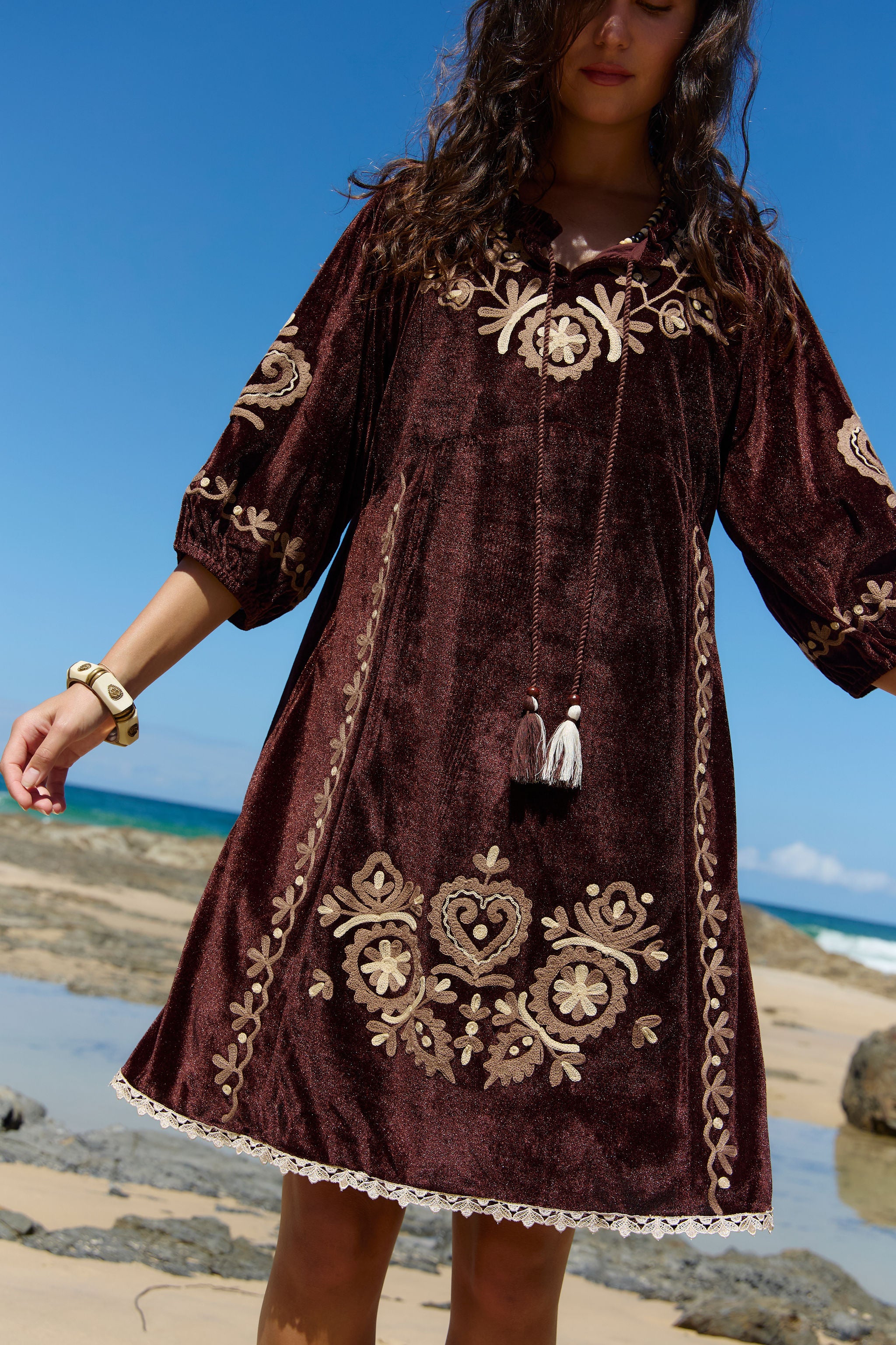 spell darling embroidered dress Bronte Embroidery Chocolate (Outlet Champagne Homecoming Dresses calf length Girl Christmas Night Gowns Size:44C